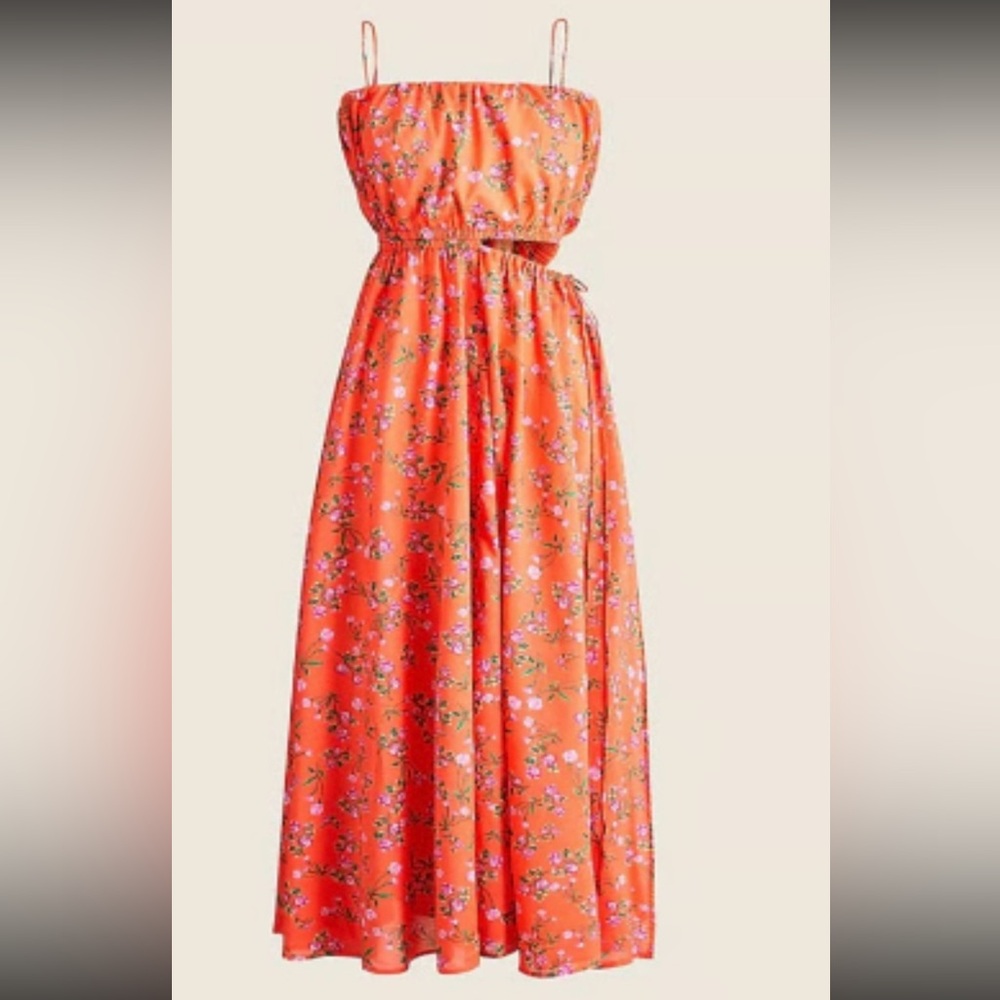 J Crew NWT Floral Orange Pink Maxi Dress M